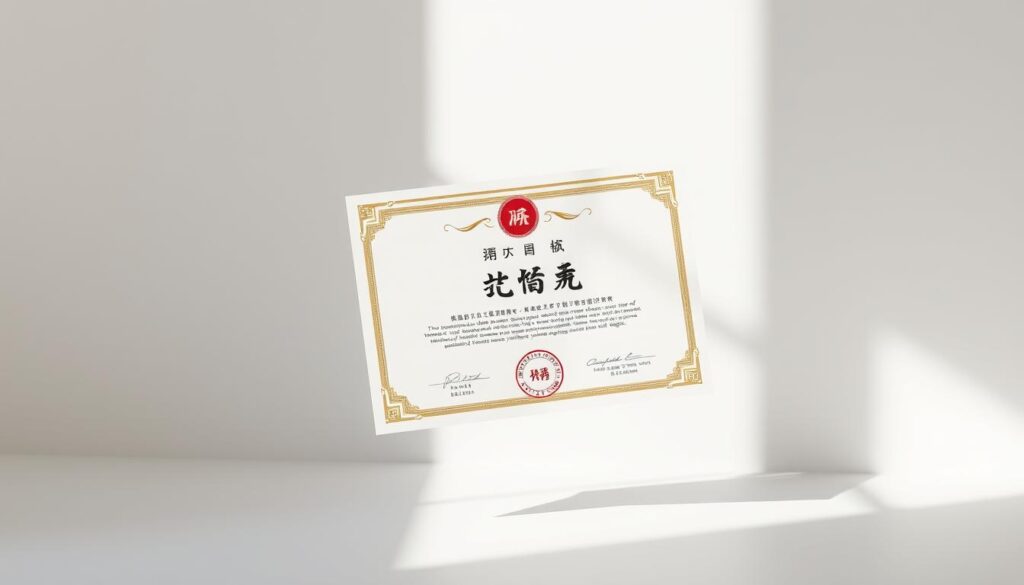 A certificate floating in a serene, minimalist environment, illuminated by soft, natural lighting. The certificate is prominently displayed, its ornate text and seal capturing the significance of the "臨床心理士資格" qualification. The background is a neutral, calming palette, allowing the credential to take center stage. The overall composition conveys a sense of professionalism, expertise, and the importance of this specialized mental health certification.
