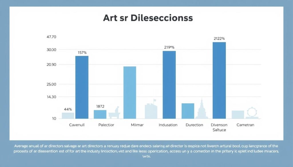 A comparative bar chart depicting the average annual salaries of art directors in various industries, rendered in a clean, data-visualization style. The chart is displayed against a neutral background, with a minimalist color palette that emphasizes the data. The chart elements are presented with clear labels and well-spaced, legible typography. The overall composition conveys a sense of professionalism and attention to detail, reflecting the subject matter of art direction and its associated compensation levels.