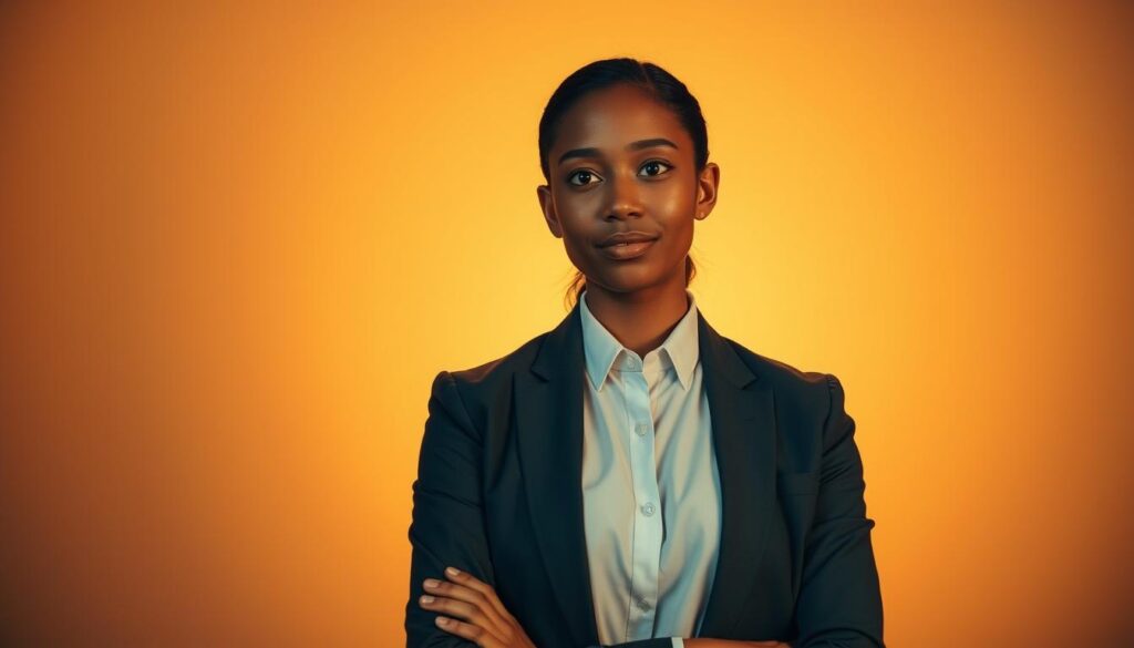 A compassionate individual, dressed in professional attire, stands confidently against a warm, softly-lit backdrop. Their gaze is thoughtful, exuding a sense of purpose and dedication to their chosen path of social work. The scene captures the essence of someone embarking on a career in the welfare sector, poised to make a meaningful difference in the lives of others. Ambient lighting casts a gentle, uplifting glow, reflecting the inherent kindness and empathy embodied by this aspiring ケースワーカー. The overall composition conveys a sense of focus, determination, and a deep commitment to the noble pursuit of serving the community.