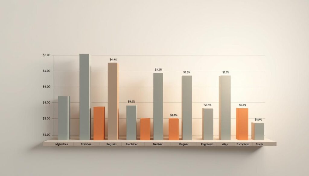 A detailed bar chart displaying a comparative analysis of income levels across various employment types. The chart is presented against a clean, minimalist background, with a soft, muted color palette that enhances the professionalism and clarity of the data visualization. The bars are rendered with a subtle 3D effect, creating depth and dimensionality. The chart is illuminated by soft, diffuse lighting, casting gentle shadows and highlights to accentuate the visual hierarchy. The overall composition strikes a balance between analytical precision and visual appeal, making it an effective tool for illustrating the differences in earnings among various occupational categories.