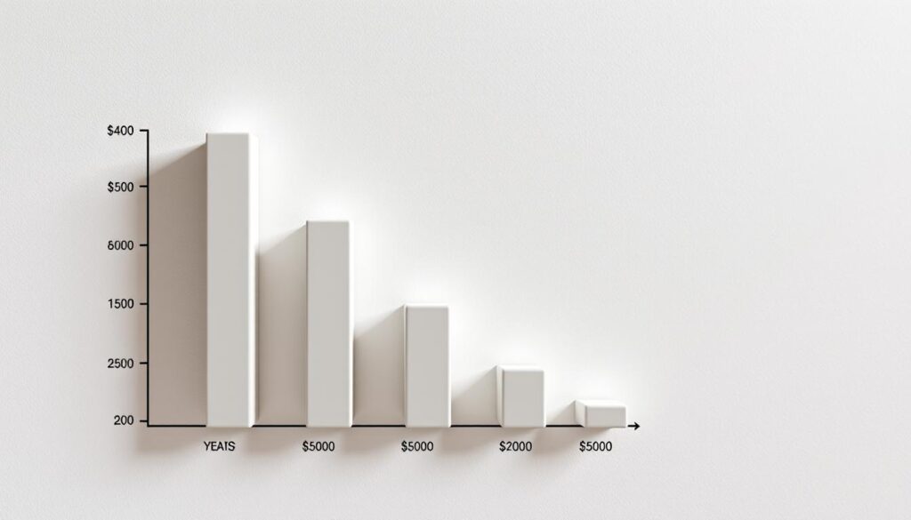 A detailed bar graph depicting the income progression of wait staff over the course of their careers. The graph is rendered in a clean, minimalist style with a neutral color palette, allowing the data to take center stage. The x-axis showcases years of experience, while the y-axis displays corresponding income levels. The background is a subtly textured, off-white surface, creating a professional, report-like atmosphere. Muted lighting casts soft shadows, highlighting the graph's dimensional elements. The composition is balanced, with ample negative space to complement the data visualization. An insightful, data-driven infographic to illustrate the income trends for this occupation.