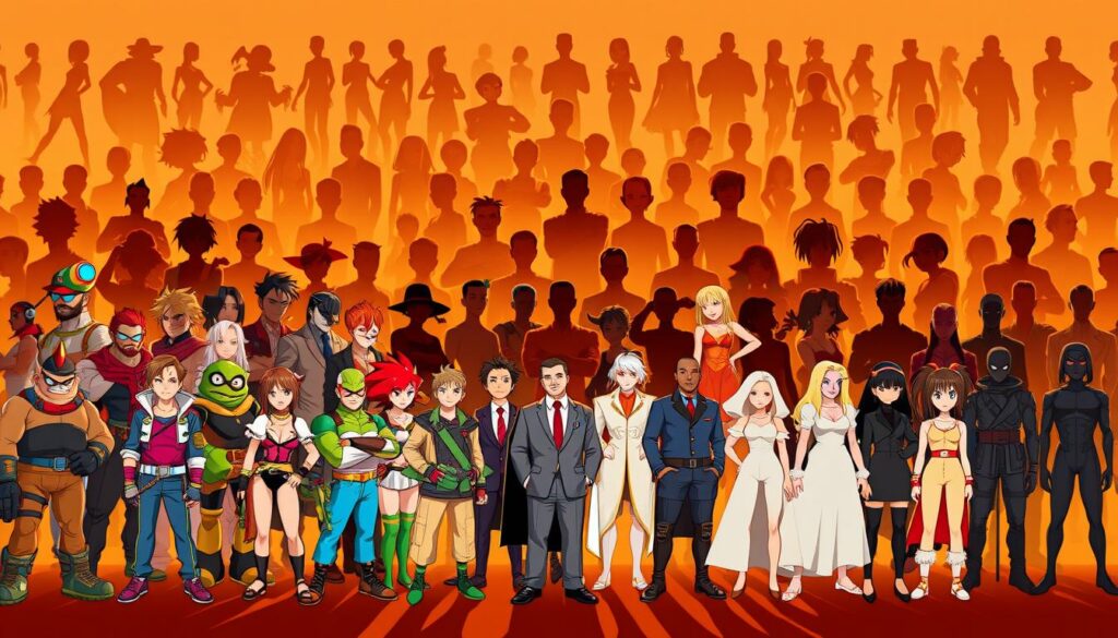 A detailed character design showcase depicting the distinct styles and approaches of character designers from various industries. In the foreground, a vibrant cast of characters from the gaming, anime, and comic book sectors stands side by side, each with a unique visual flair. The middle ground showcases the elegant, minimalist aesthetic of corporate character designs, contrasted by the whimsical, imaginative character styles common in children's entertainment. In the background, a diverse array of silhouettes represents the wide spectrum of character design disciplines, from fashion and advertising to product design and beyond. Warm, directional lighting accentuates the dynamic poses and expressive features of the characters, creating a visually striking and informative composition.