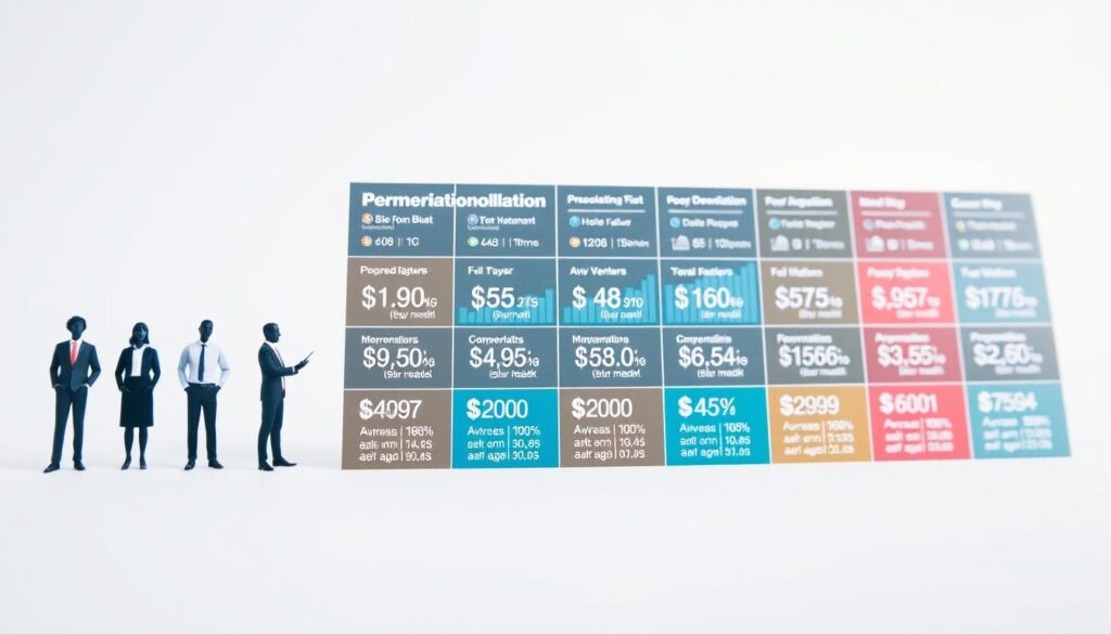 A detailed infographic displaying a comparative analysis of remuneration across various industries. The foreground features a series of sleek, minimalist icons representing different professions, each accompanied by numerical data indicating their respective average annual salaries. The middle ground showcases a clean, data-driven visualization, utilizing a striking color palette and intuitive layout to highlight the differences in compensation levels. The background maintains a subtle, muted tone, allowing the informative elements to take center stage and convey the key message effectively. Captured through a wide-angle lens with soft, diffused lighting to create a sense of professionalism and credibility.