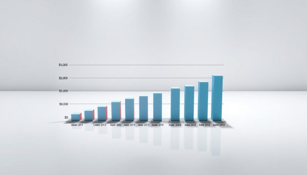 A highly detailed, realistic image of the average annual income for cabin crew, displayed as a sleek bar chart with clean typography and a sophisticated color palette. The chart occupies the central focus, surrounded by a minimalist, high-contrast background that accentuates the data visualization. Subtle reflections and soft shadows add depth and dimensionality, while careful lighting from multiple angles creates a sense of three-dimensionality. The overall composition conveys a professional, analytical mood suitable for an informative article section on cabin crew salaries.
