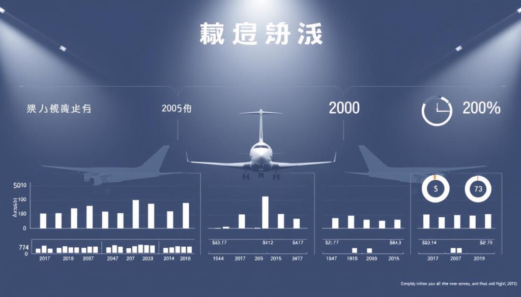 A meticulously detailed infographic depicting the comparative annual earnings of various roles within the aviation industry. The foreground showcases a clean, minimalist layout with neatly organized data visualizations, such as bar graphs and pie charts, highlighting the salary ranges for positions like pilots, air traffic controllers, flight attendants, and ground crew. The middle ground features sleek, modern aircraft silhouettes in the background, conveying the industrial context. The lighting is crisp and evenly distributed, with a subtle gradient creating depth and drawing the viewer's eye towards the key information. The overall mood is professional, data-driven, and informative, perfectly suited to illustrate the "航空従事者の年収：職種別のリアルな数字" section.
