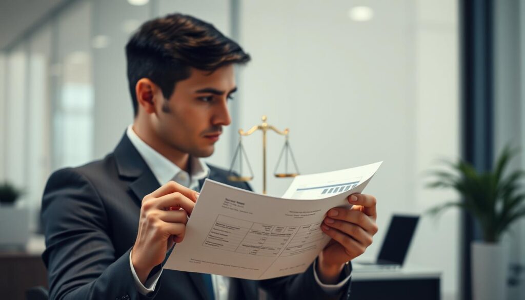 A professional yet relatable illustration of the key factors to consider when weighing the pros and cons of returning to a previous employer. Showcase a well-lit, high-quality photograph-like image against a soft, blurred background. In the foreground, depict a person thoughtfully examining a set of documents or charts comparing employment details. The middle ground should feature symbolic elements representing the decision-making process, such as a scale, a compass, or a magnifying glass. In the background, suggest a serene, reflective ambiance with subtle office or business-themed visual cues. The overall tone should convey a sense of careful contemplation and balanced assessment, guiding the viewer towards the insights of the article section.