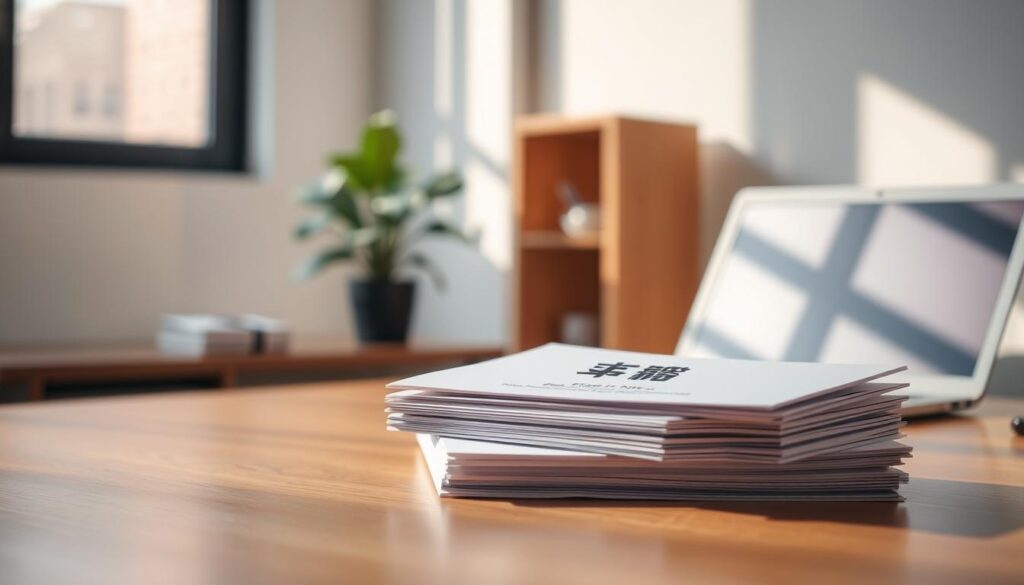 A serene office setting with a wooden desk, a potted plant, and a laptop computer. In the foreground, a stack of official-looking documents labeled "秘書検定" sits prominently, symbolizing the importance of this professional certification. Soft, natural lighting filters through the window, casting a warm glow over the scene. The overall atmosphere conveys a sense of organization, diligence, and the pursuit of excellence in the secretarial field.
