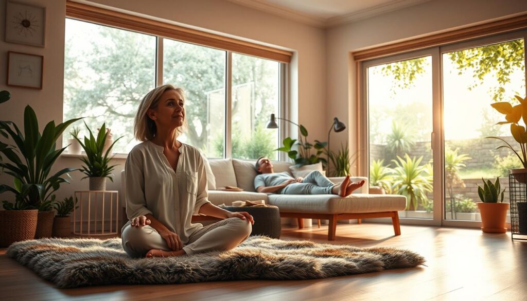 A serene therapy room bathed in warm, natural light. In the foreground, a therapist sits cross-legged on a plush rug, their gentle gaze and open posture conveying empathy and attentiveness. Behind them, an array of soothing houseplants and a minimalist, yet calming décor create a sense of tranquility. The middle ground features a client reclining on a comfortable couch, their expression one of relief and introspection. In the background, large windows offer a picturesque view of a lush, verdant garden, symbolizing the client's inner growth and healing. The scene exudes a profound sense of connection, understanding, and the profound fulfillment that comes from helping others navigate their personal journeys.