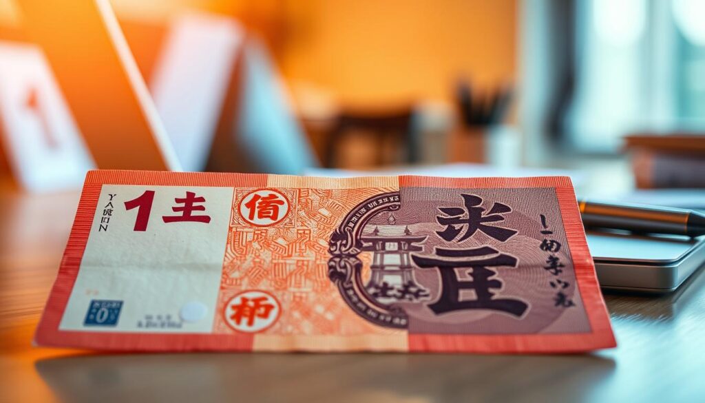 A striking close-up photograph of a Japanese yen note, its intricate details and vibrant colors illuminated by warm, natural lighting. The bill occupies the foreground, the edges slightly blurred to draw the eye to the central design. In the middle ground, a serene workspace with a laptop, pen, and papers symbolizes the intellectual labor of a fellowship. The background fades into a soft, atmospheric blur, hinting at the broader context of the fellowship's impact and value. The overall mood is one of contemplation, balance, and the tangible rewards of dedicated work.