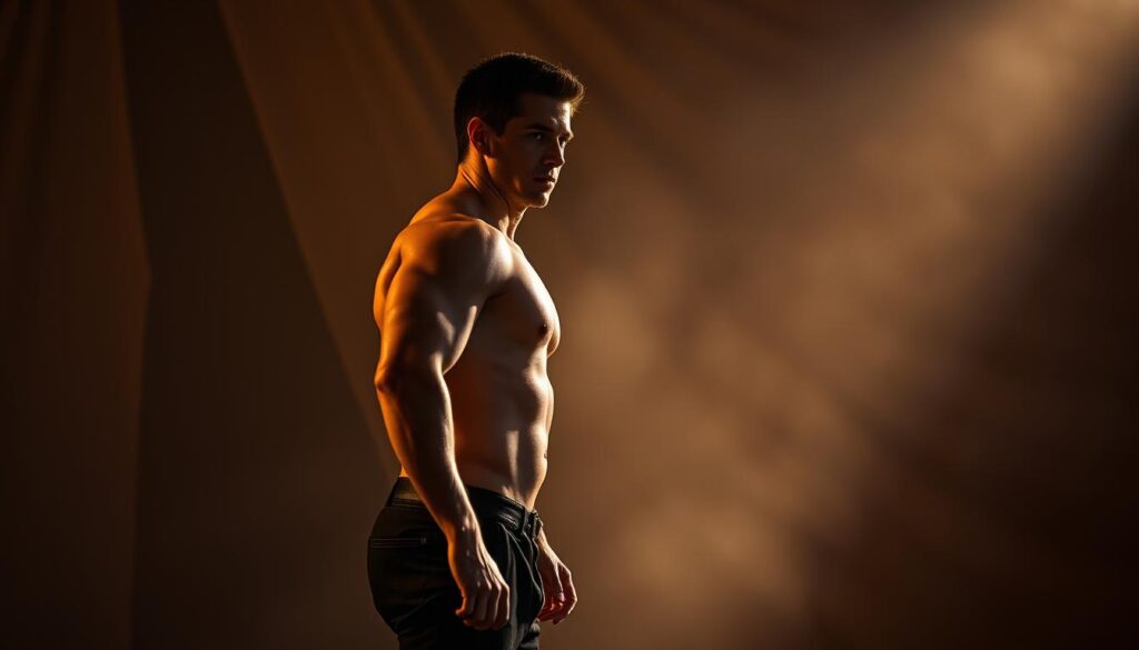 A stunt performer stands in a dramatic pose, their body language exuding a sense of determination and resilience. The figure is illuminated by a warm, cinematic lighting, casting dramatic shadows that accentuate their muscular physique and agile movements. The background is a blend of muted tones, hinting at the diverse career paths and transitions that stunt performers often navigate. The composition is balanced, with the stunt performer as the focal point, surrounded by a sense of uncertainty and the promise of new opportunities. The overall atmosphere conveys the challenges and excitement of a stunt performer's career change, inviting the viewer to contemplate the resilience and adaptability required in this unique profession.
