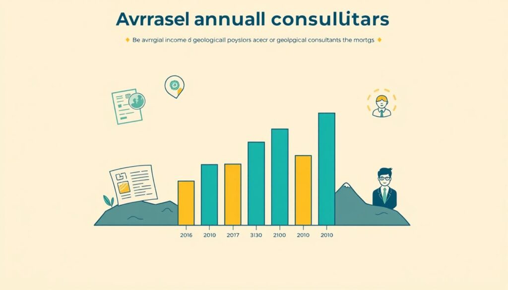 A vibrant infographic depicting the average annual income of geological consultants, presented against a clean, minimalist backdrop. The central figure, a neatly rendered bar chart, stands out with a sleek, high-contrast design, its bars representing the varying compensation levels within the industry. Surrounding the chart, a series of subtle icons and illustrations provide relevant context, such as a geographical map, a research document, and a professional headshot, all rendered in a cohesive, modern aesthetic. The overall composition conveys a sense of authority, data-driven insights, and a commitment to professionalism within the geological consulting field.