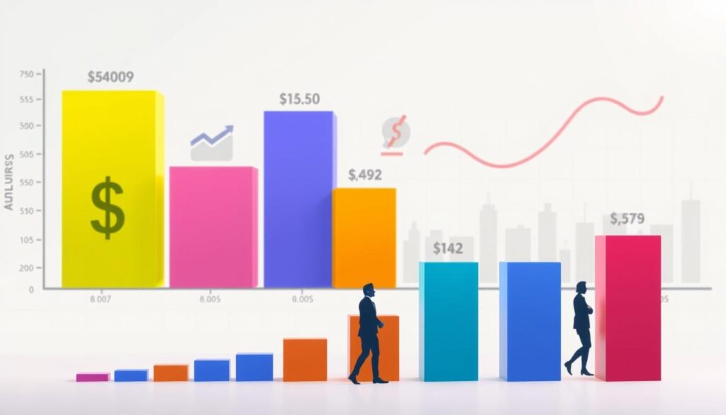 A vibrant, infographic-style illustration depicting a comparative analysis of annual incomes. In the foreground, precise bar graphs showcase the varying salary ranges for different professions, with a focus on the "Buyer" role. The midground features dynamic icons and silhouettes representing the diverse responsibilities and skills required for this position. The background is clean and minimalist, with a subtle grid pattern to reinforce the data-driven nature of the scene. The lighting is soft and diffused, creating an authoritative yet approachable atmosphere. The overall composition is balanced and visually striking, designed to clearly convey the key information about buyer salaries within the context of the article.