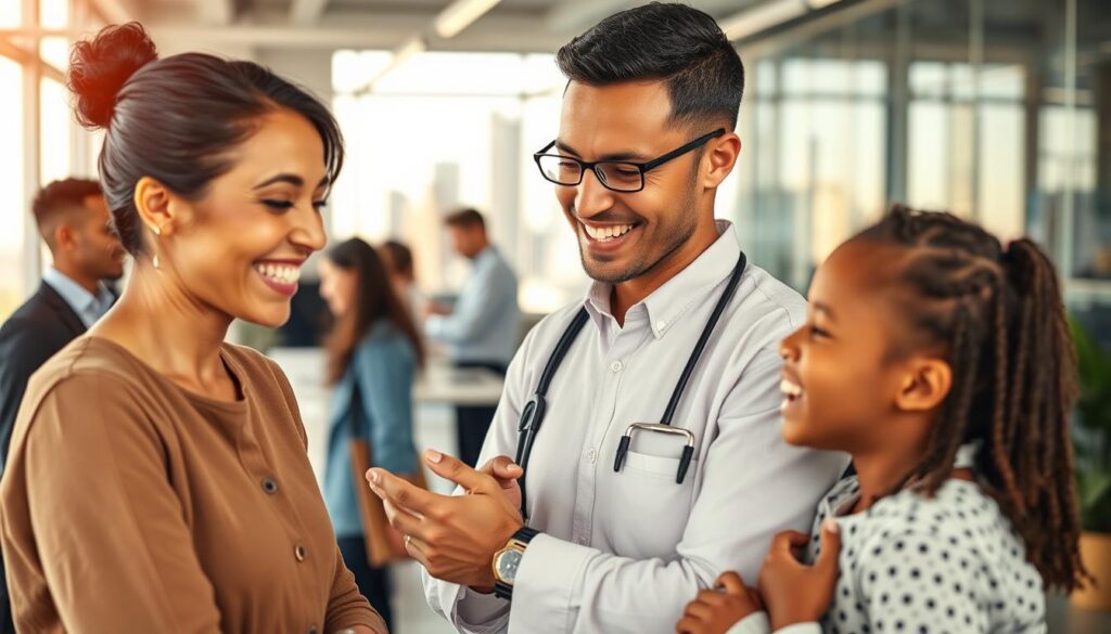 A vibrant, optimistic scene showcasing the promising future of welfare professions. In the foreground, a compassionate social worker assists a family in need, their expressions conveying a sense of hope and empowerment. The middle ground features a bustling office environment, with dedicated professionals collaborating to improve the lives of their clients. In the background, a modern cityscape symbolizes the growing demand and integration of welfare services within the community. Warm lighting, a clean color palette, and a sense of purpose permeate the scene, reflecting the rewarding and impactful nature of careers in the welfare field.