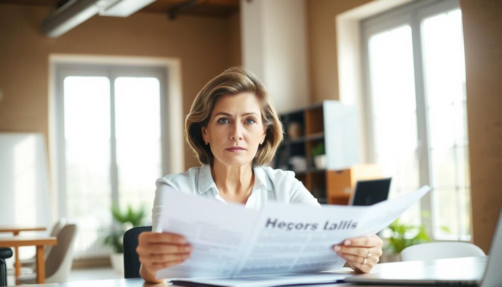 A well-lit office environment, with a middle-aged woman sitting at a desk, reviewing job listings and considering part-time or freelance opportunities. The room has a warm, welcoming atmosphere, with natural light streaming in through large windows. The woman appears thoughtful, her expression conveying a sense of exploration and openness to new possibilities. The background is slightly blurred, emphasizing the focus on the woman's decision-making process. The overall scene suggests a pivotal moment in the woman's career, as she contemplates expanding her professional horizons beyond traditional full-time employment.