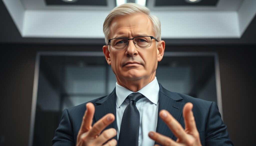 Detailed portrait of a commissioner against a sophisticated, professional backdrop. Crisp lighting accentuates their confident, authoritative presence. Elegant business attire conveys an air of expertise and leadership. Hands gesturing purposefully, conveying a sense of decisive action. Neutral expression projects an image of competence and poise. Subtle, muted color palette to establish a sense of gravitas. Composition emphasizes the commissioner's central role and command of the frame. Angle slightly low to imbue the subject with a heightened sense of authority. Overall, the image should communicate the specialized skills, responsibilities, and status of a commissioner in a corporate setting.