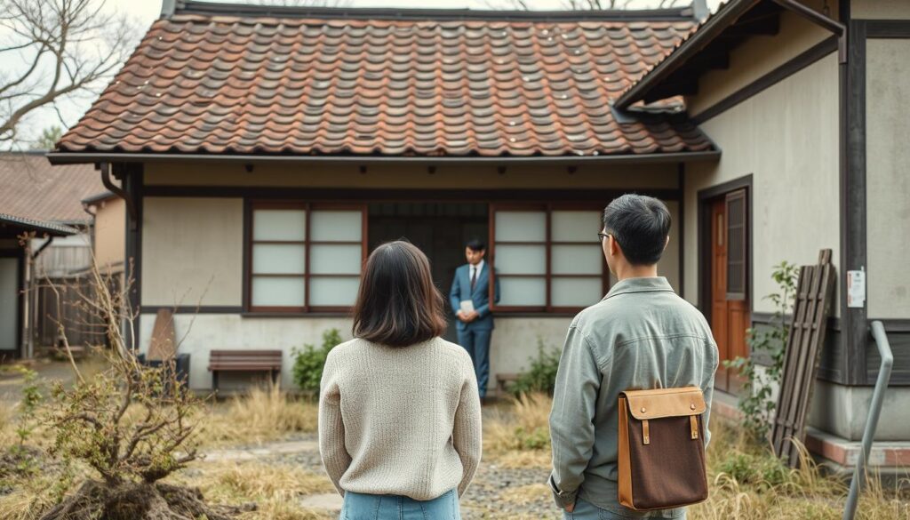 地方の空き家バンク物件を見学する夫婦 地方の空き家バンク物件を見学する夫婦
