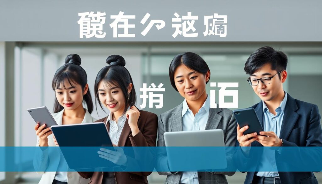 様々な目的の転職活動をする人々と転職サイト比較ランキングの文字