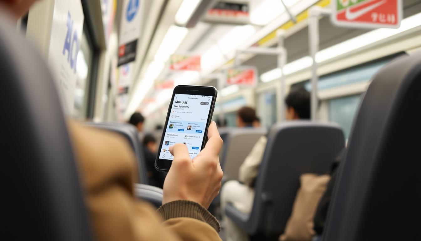 スマートフォンで転職アプリを使用している様子