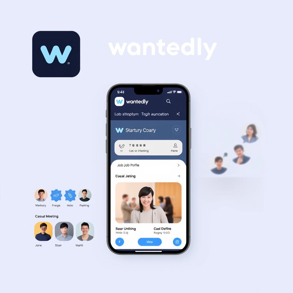 Wantedlyアプリのロゴとインターフェース