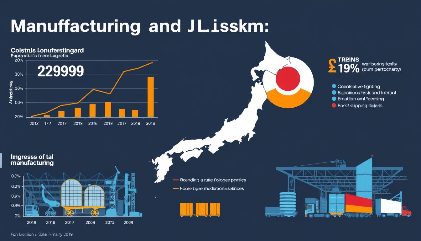 製造業・物流業界の現状を示すグラフと工場の様子