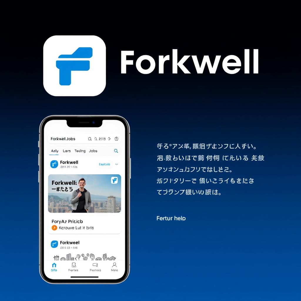 Forkwell Jobsアプリのロゴとインターフェース