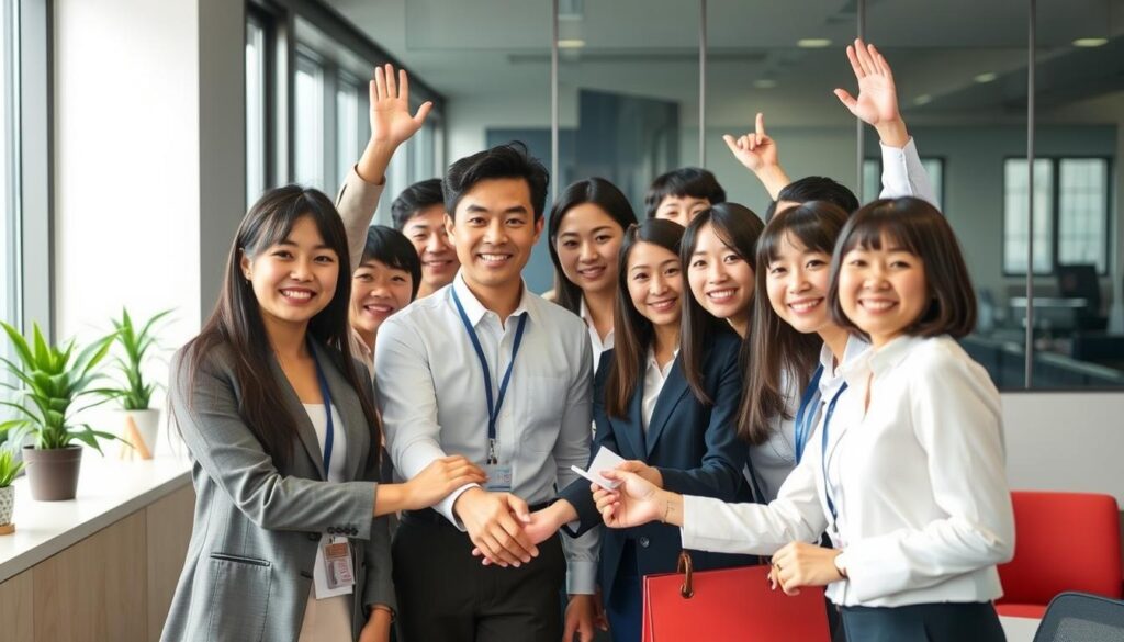 フリーターから正社員への転職成功を祝う若者たち