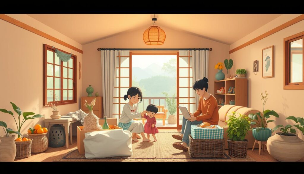 お試し移住施設で地域生活を体験する家族 お試し移住施設で地域生活を体験する家族