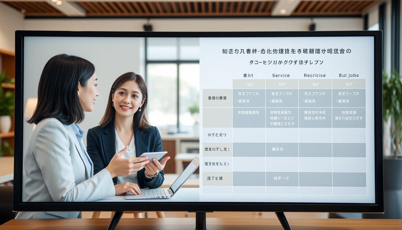 女性向け転職サービス 比較表と女性キャリアアドバイザーが相談に乗っている様子