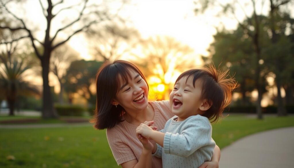 笑顔で子どもと過ごすシングルマザー