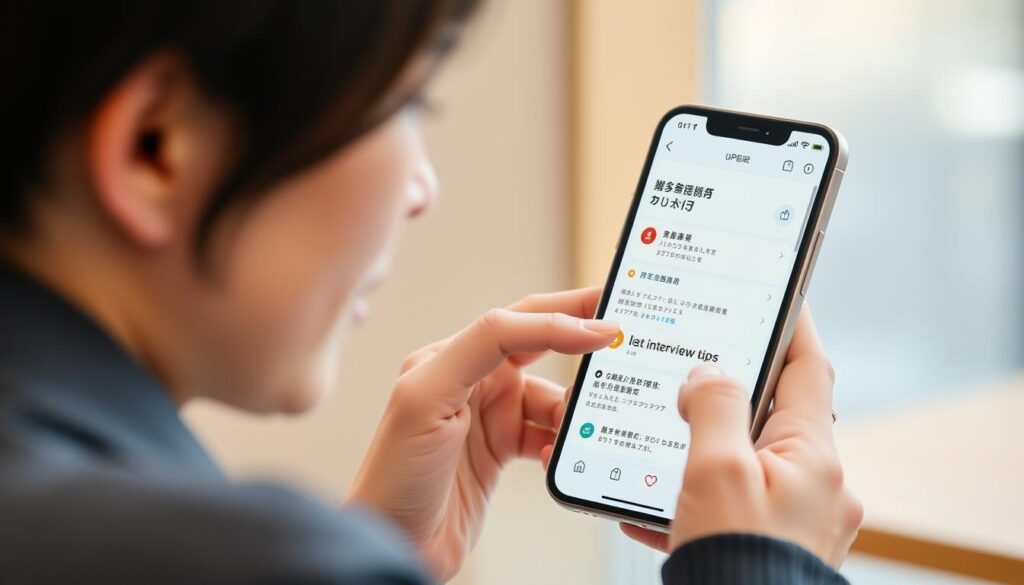 転職アプリの面接対策機能を使う様子