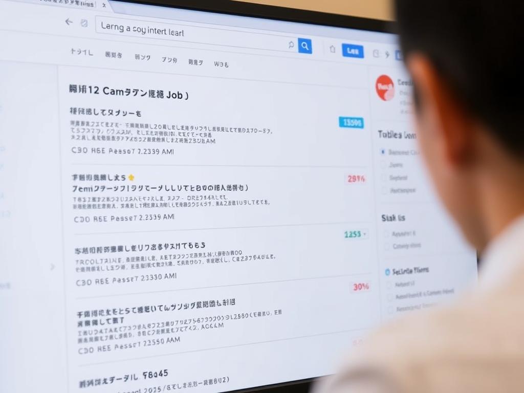 求人検索画面のイメージ。多数の求人が表示されている