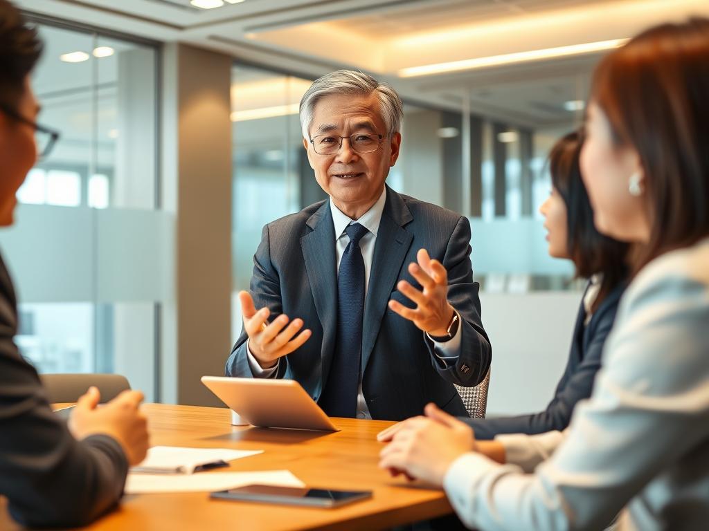 40代50代の面接シーンで経験をアピールする様子