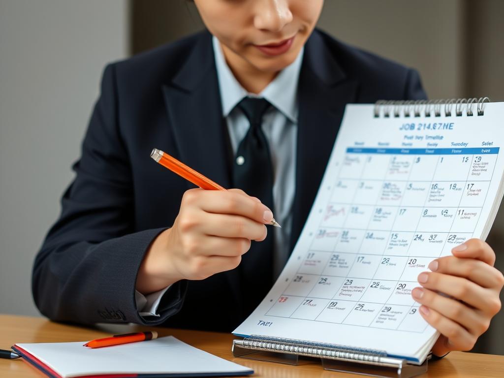 退職準備のためにスケジュールを確認する会社員 - 内定後の円満退職の準備 退職準備のためにスケジュールを確認する会社員 - 内定後の円満退職の準備