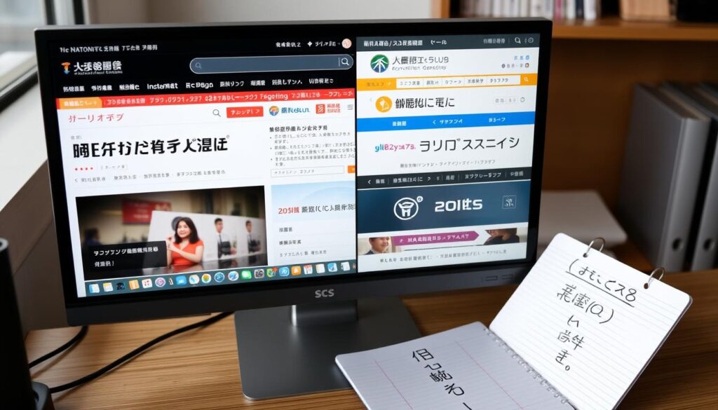複数の転職エージェントのウェブサイトを比較している様子