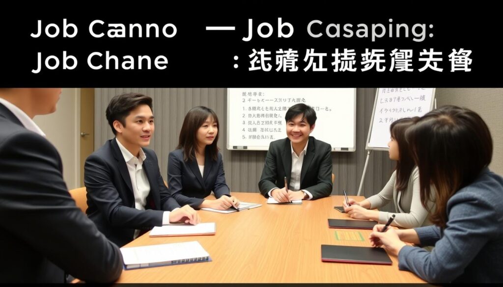 転職の失敗から学ぶ若者たちのディスカッション風景。20代転職戦略として失敗事例を分析している。