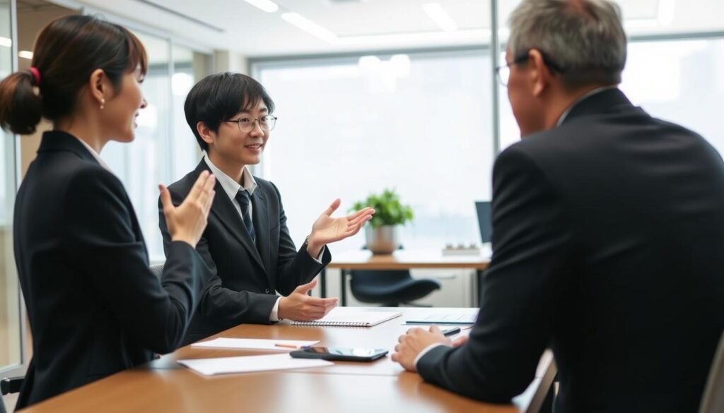 職務経験について話す就活生