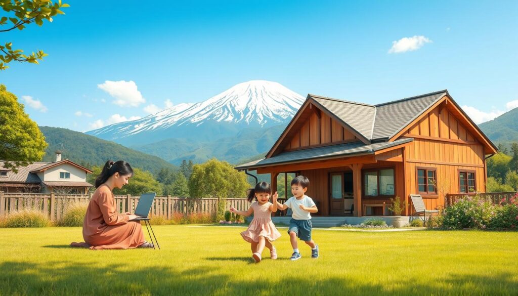 地方での充実した生活を送る家族 地方での充実した生活を送る家族